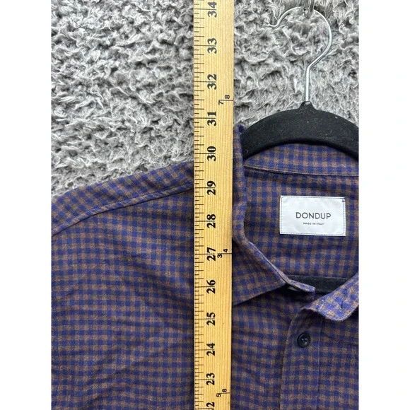 Dondup Cotton Plaid Button Up Long Sleeve Shirt Purple Mens Size L‎